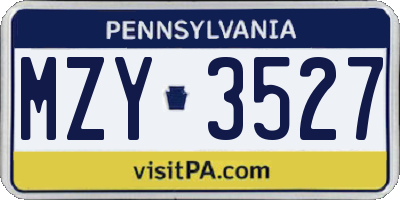 PA license plate MZY3527