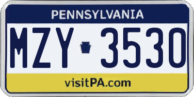 PA license plate MZY3530