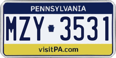 PA license plate MZY3531