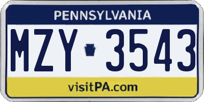 PA license plate MZY3543