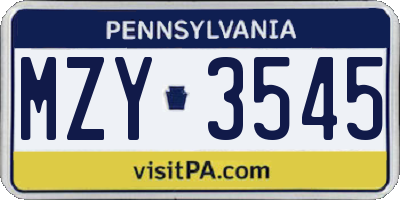 PA license plate MZY3545