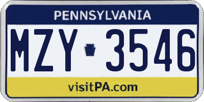 PA license plate MZY3546