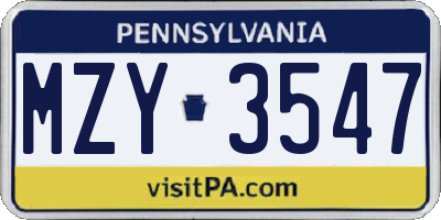 PA license plate MZY3547