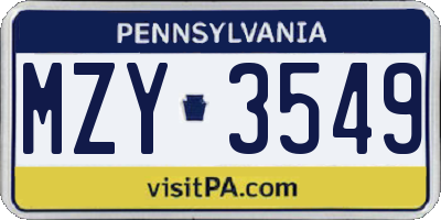 PA license plate MZY3549