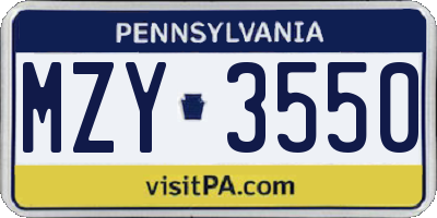 PA license plate MZY3550
