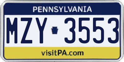 PA license plate MZY3553