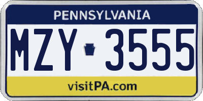PA license plate MZY3555