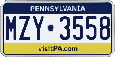 PA license plate MZY3558