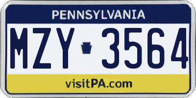 PA license plate MZY3564