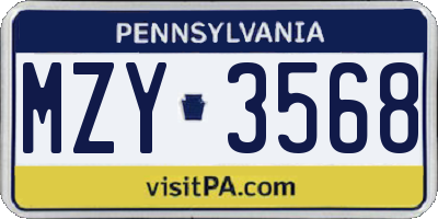 PA license plate MZY3568