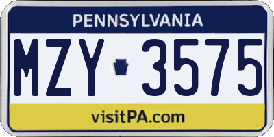 PA license plate MZY3575