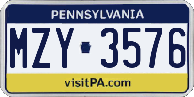 PA license plate MZY3576