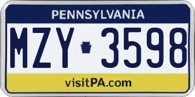 PA license plate MZY3598