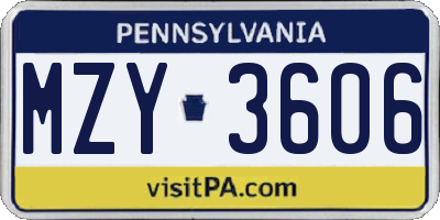 PA license plate MZY3606