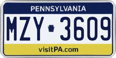 PA license plate MZY3609