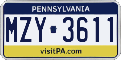 PA license plate MZY3611