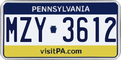 PA license plate MZY3612