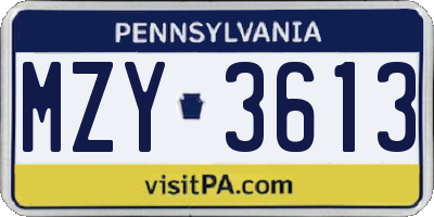 PA license plate MZY3613