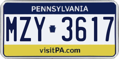 PA license plate MZY3617