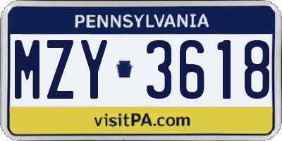 PA license plate MZY3618