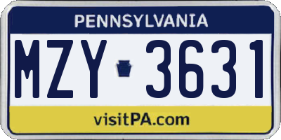 PA license plate MZY3631