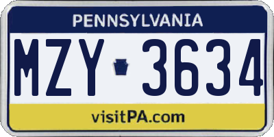 PA license plate MZY3634