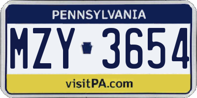 PA license plate MZY3654