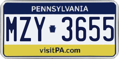 PA license plate MZY3655