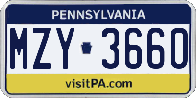 PA license plate MZY3660