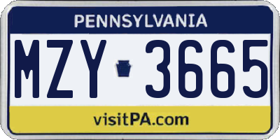 PA license plate MZY3665