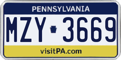 PA license plate MZY3669