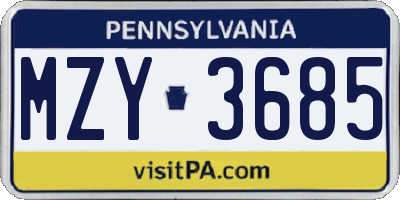 PA license plate MZY3685