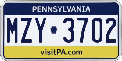 PA license plate MZY3702