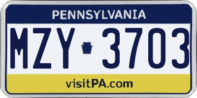 PA license plate MZY3703