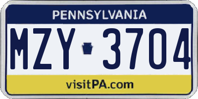 PA license plate MZY3704