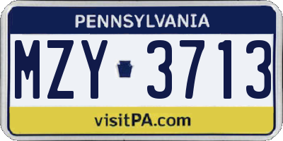 PA license plate MZY3713