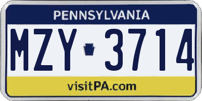 PA license plate MZY3714
