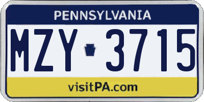 PA license plate MZY3715