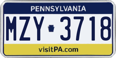 PA license plate MZY3718