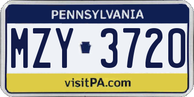 PA license plate MZY3720