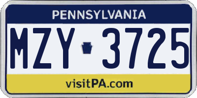 PA license plate MZY3725