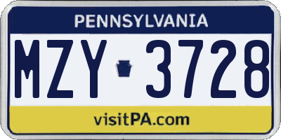 PA license plate MZY3728
