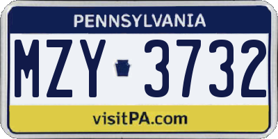 PA license plate MZY3732