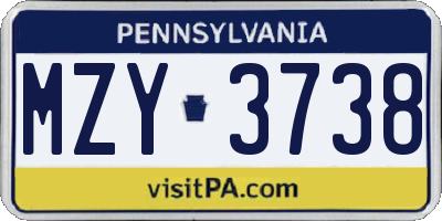 PA license plate MZY3738