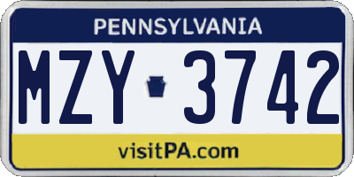 PA license plate MZY3742