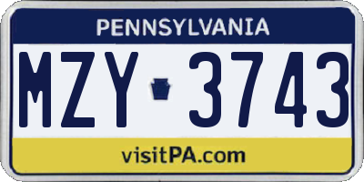 PA license plate MZY3743