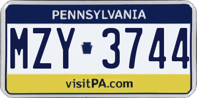 PA license plate MZY3744