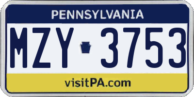 PA license plate MZY3753
