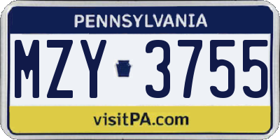 PA license plate MZY3755