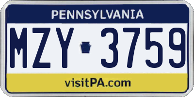 PA license plate MZY3759